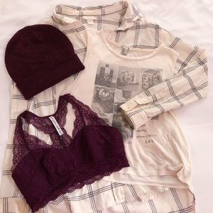 cream and charcoal button down top